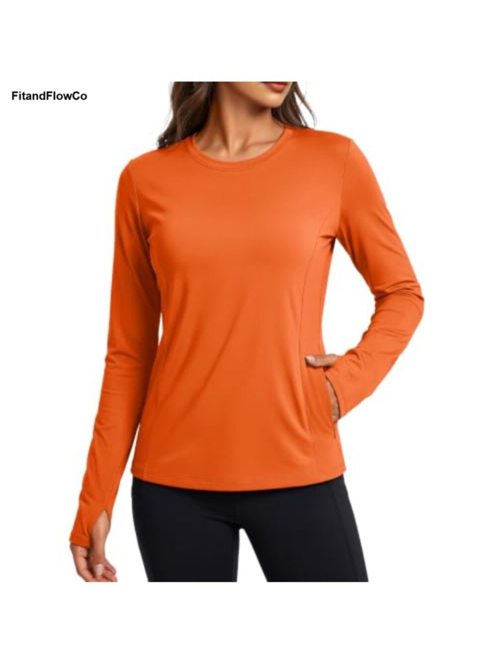Fleece Lined Thermal Shirt Long Sleeve Base Layer Crew Neck Thumb Holes